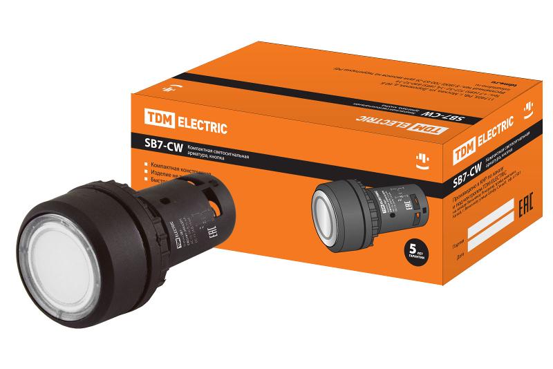 Кнопка SB7-CW3161-24V(LED) d22мм 1з белая