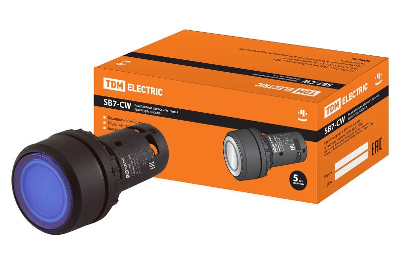 Кнопка SB7-CW3665-220V(LED) d22мм 1з+1р синяя