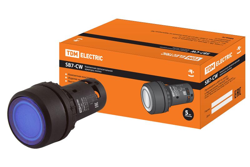Кнопка SB7-CW3665-24V(LED) d22мм 1з+1р синяя