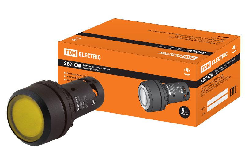 Кнопка с фиксацией SB7-CWL3565-24V(LED) d22мм 1з+1р желтая