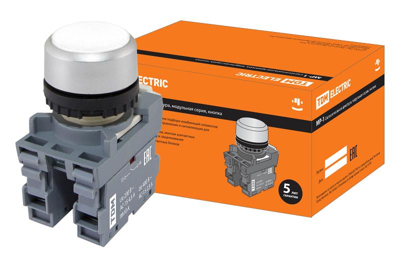 Кнопка MP1-20W в сборе d22мм 1з+1р белая