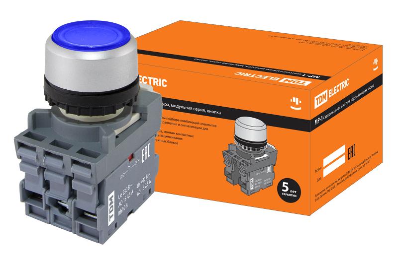 Кнопка MP1-21L(LED) в сборе d22мм/24В 1з+1р синяя