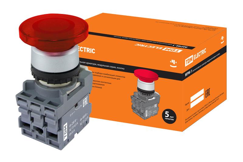 Кнопка грибовидная МРМ1-11R(LED) в сборе d40мм/24B 1з+1р красная