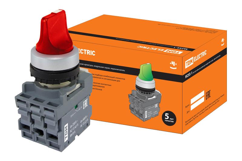Переключатель на 2 положения с фиксацией M2SS1-21R короткая ручка(LED) d22мм/220B 1з+1р красный