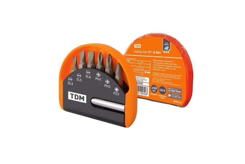 Набор бит №1, 6 бит: SL, PH, PZ, удлинитель CR-V сталь, в пластиковом держателе, «Алмаз»