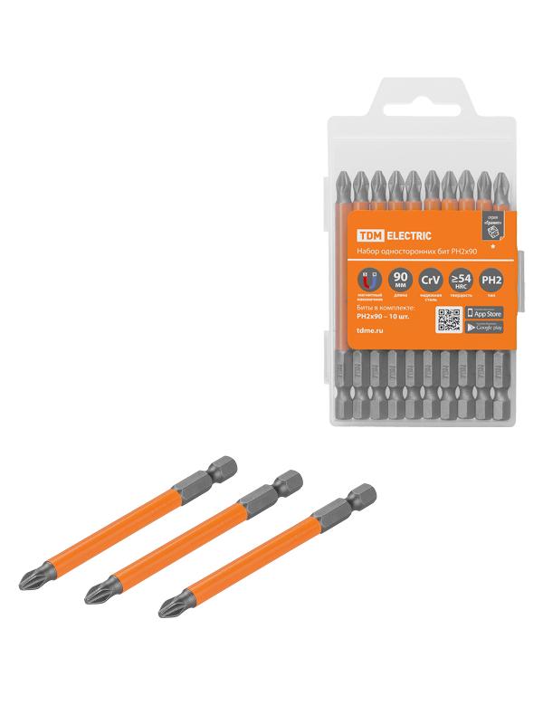 Набор бит PH2x90, односторонних, сталь CrV, Е 1/4", 10 шт., «Гранит»