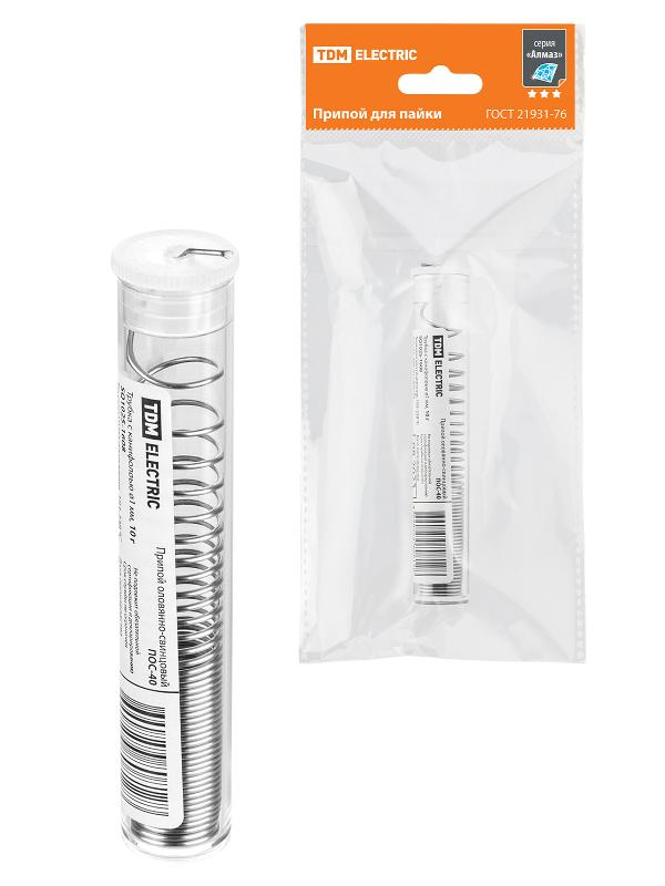 Припой ПОС 40, трубка с канифолью, ГОСТ 21931-76, Ø1 мм, 10 г, колба, серия "Алмаз"