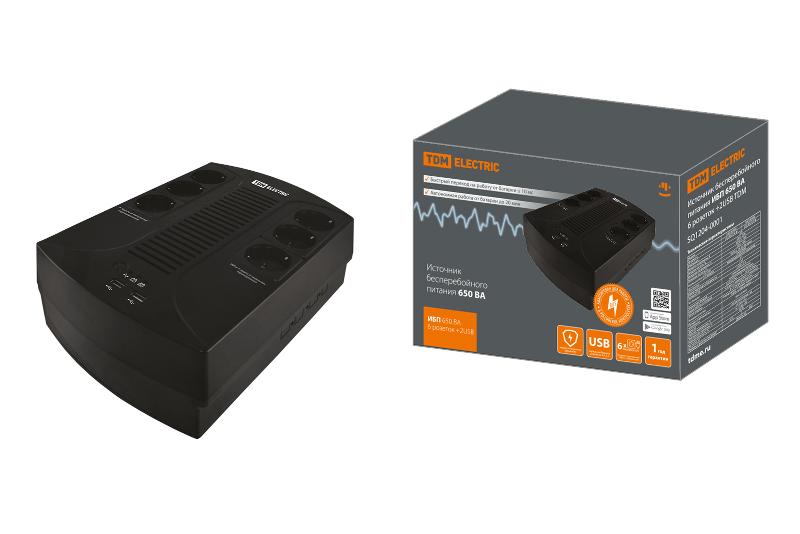 Источник бесперебойного питания ИБП 650 ВА 6 розеток +2USB