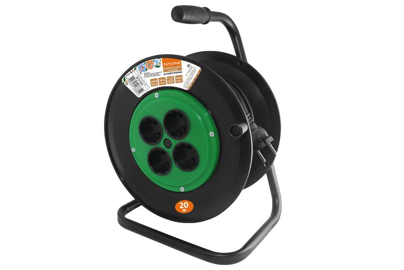 Удлинитель на катушке силовой народный 4 гнезда ПВС 1300 Вт б/з, 20м