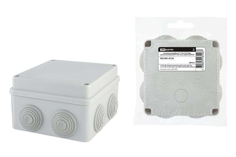 Коробка распределительная о/п 110х110х70мм, крышка на винтах, IP55, 8вх. инд. штрих-код