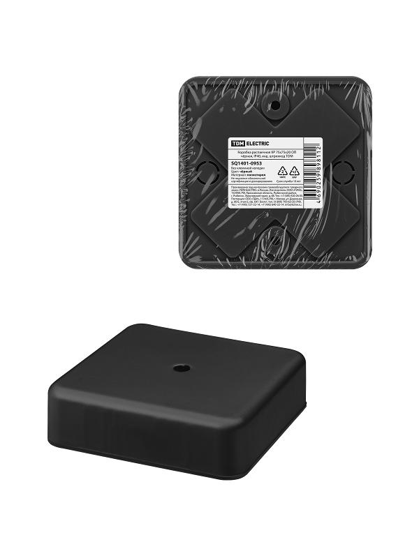 Коробка распаячная КР 75х75х20 ОП черная, IP40, инд. штрихкод TDM