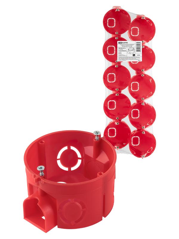 Коробка установочная СП D68х42мм, саморезы, стыковочные узлы, красная, IP20, (10 шт)