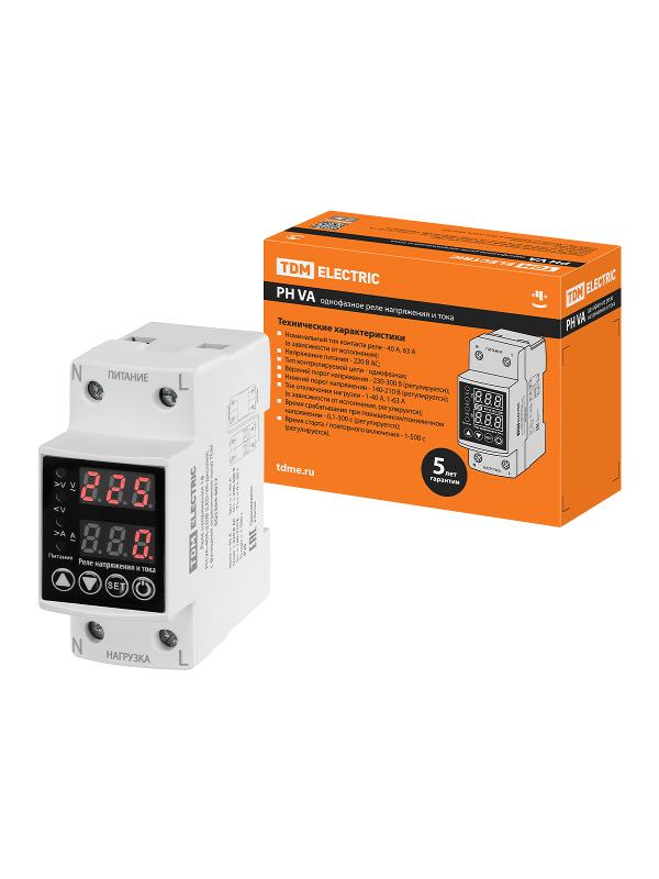 Реле напряжения 1ф РН VA-40А-220В (LED-VA-дисплей, с функцией ограничения тока)