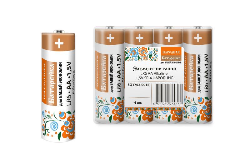Элемент питания LR6 AA Alkaline 1,5V SR-4 Народный