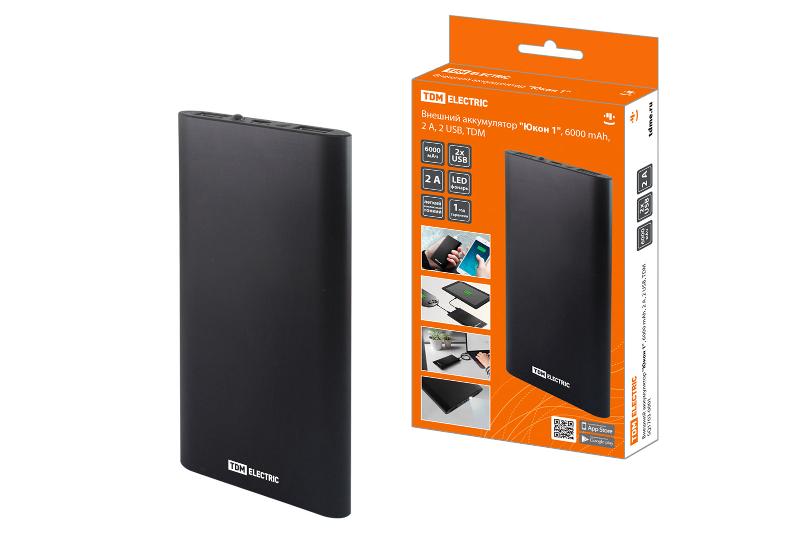 Аккумулятор внешний "Юкон 1", 6000 mAh, 2 А, 2 USB,