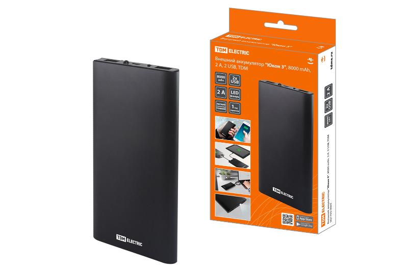 Аккумулятор внешний "Юкон 3", 8000 mAh, 2 А, 2 USB,