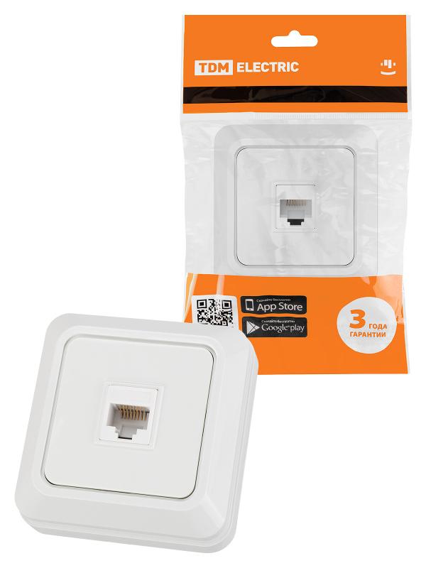 Розетка компьютерная (RJ-45) открытой установки IP20, белая "Ладога"