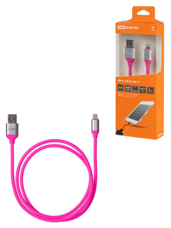 Дата-кабель, ДК 21, USB - Lightning, 1 м, силиконовая оплет…