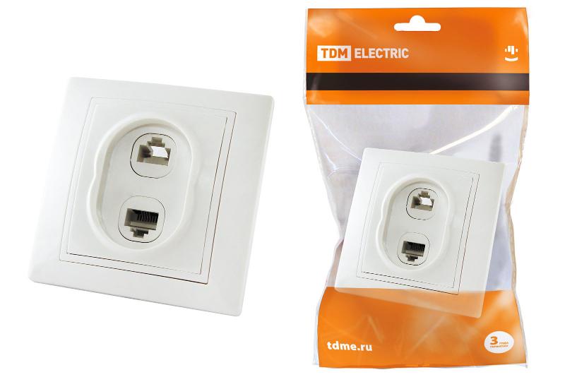 Розетка телефонная RJ11 + компьютерная RJ45 белая "Таймыр"