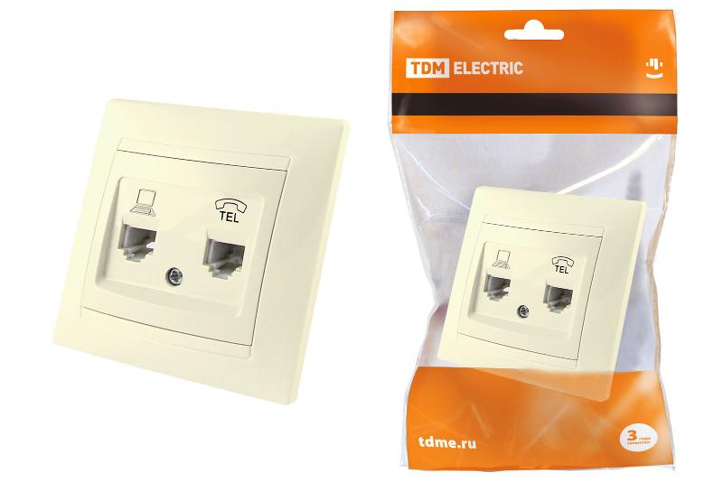 Розетка телефонная RJ11 + компьютерная RJ45 сл. кость "Лама"