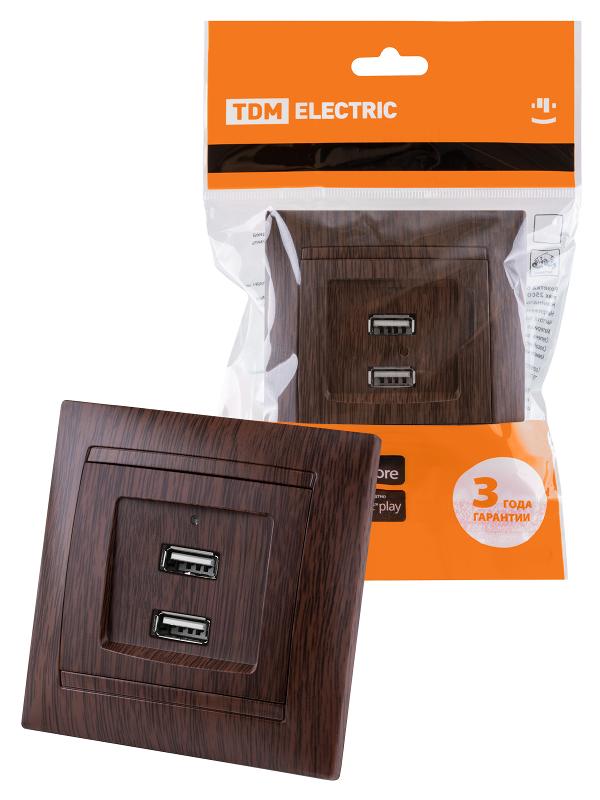 Розетка 2USB порт 2,1А 5В венге "Лама"