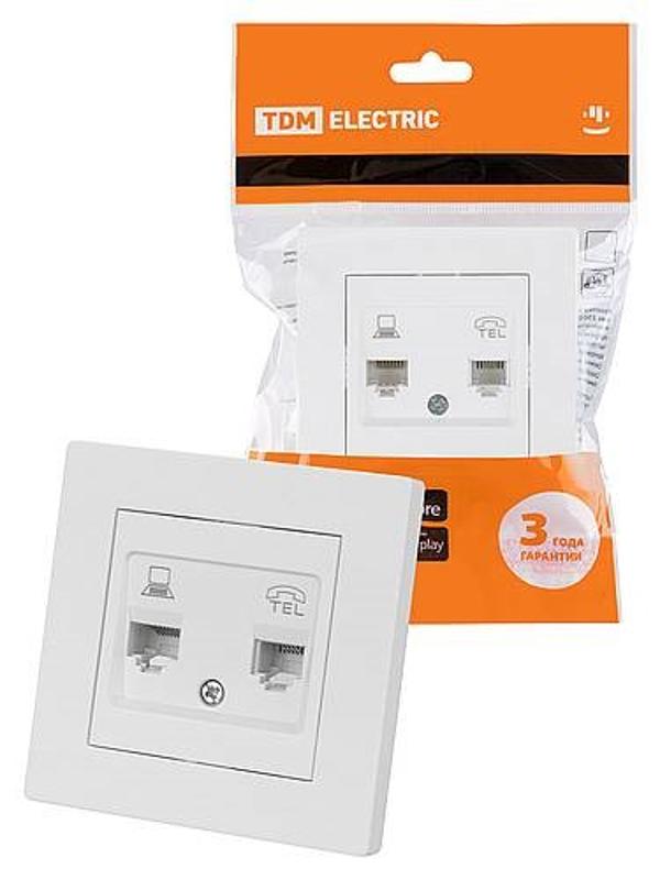 Розетка телефонная RJ11 + компьютерная RJ45 белая "Сенеж"