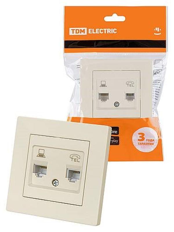 Розетка телефонная RJ11 + компьютерная RJ45 сл. кость "Сенеж"