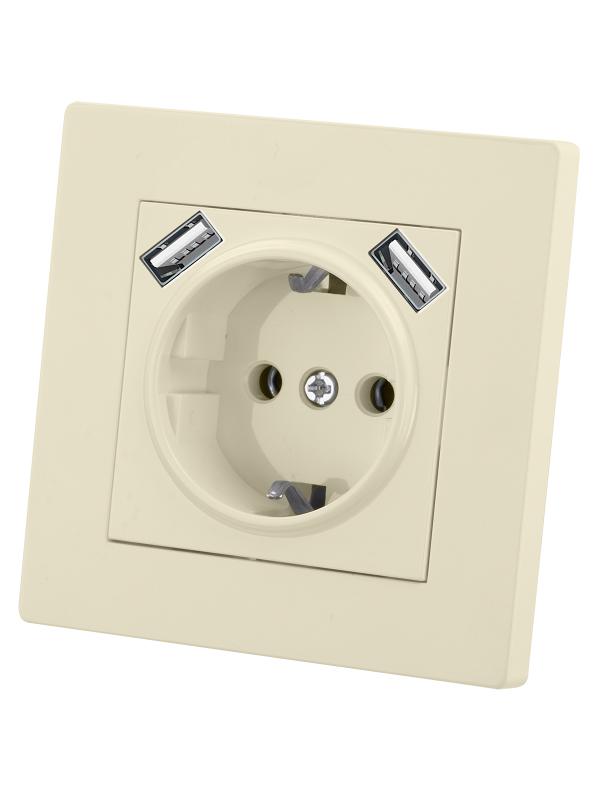 Розетка 2П+З 16А 250В + 2 USB порта 2,1А 5В сл. кость "Сенеж"