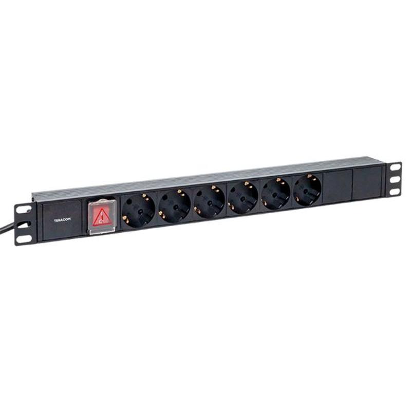 Блок розеток PDU TERACOM 19" 1U 16А/250В 6 розеток Schuko 2 метра 3x1,5 мм2 вилка Schuko