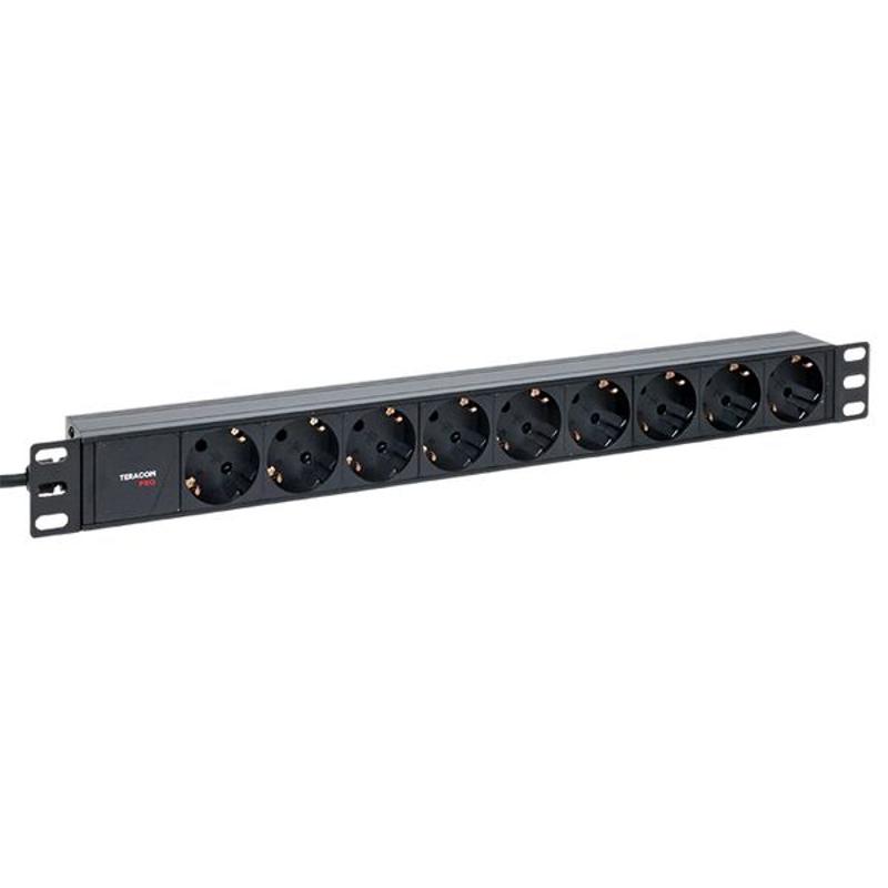 Блок розеток PDU TERACOM PRO 19" 1U 10А/250В 9 розеток Schuko шнур 2 м 3x1,5 мм2 вилка C14