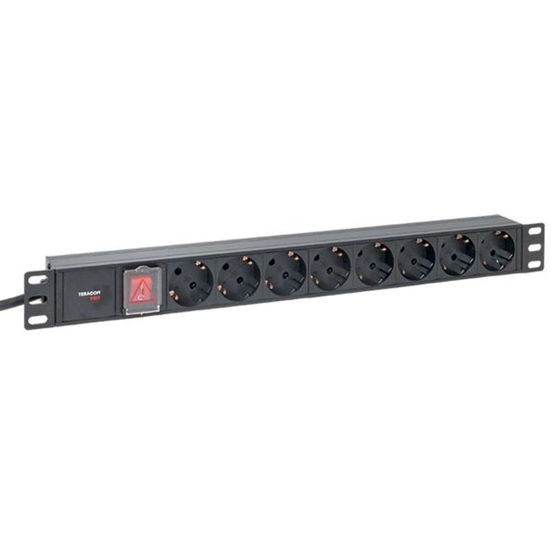 Блок розеток PDU TERACOM PRO 19" 1U 16А/250В 8 розеток Schuko 2 метра сечение 3x1,5 мм2