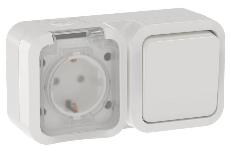 TORS Блок розетка + выключ. гор. 16А IP55 TS342 белый