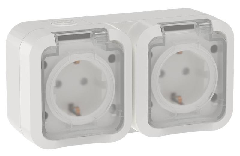 TORS Розетка 2-ая с з/к кр. гориз. 16А IP55 TS322 белый