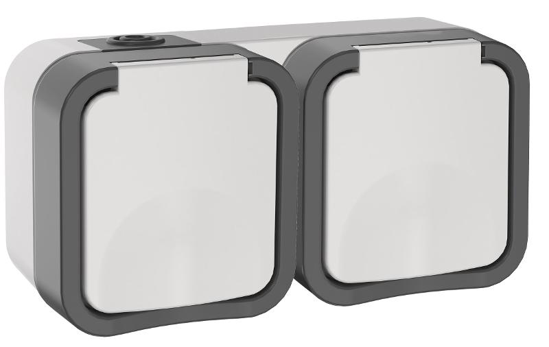TORS Розетка 2-ая с з/к кр. гориз. 16А IP55 TS222 белый