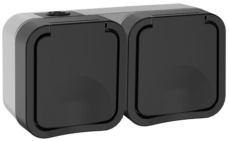TORS Розетка 2-ая с з/к кр. гориз. 16А IP55 TS122 графит