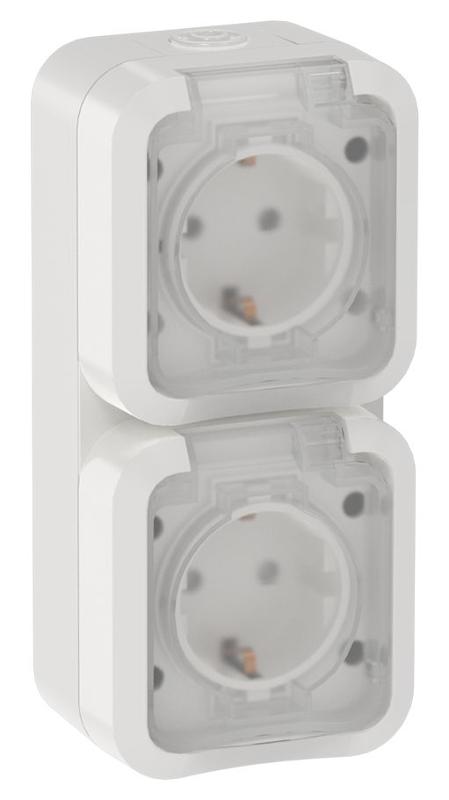 TORS Розетка 2-ая с з/к кр. верт. 16А IP55 TS332 белый