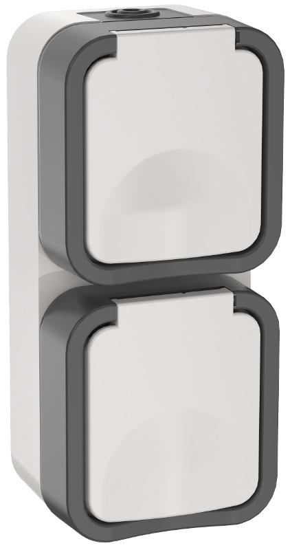 TORS Розетка 2-ая с з/к кр. верт. 16А IP55 TS232 белый