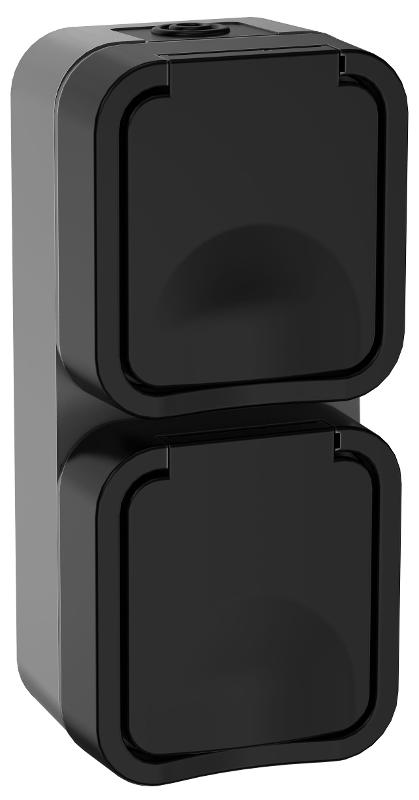 TORS Розетка 2-ая с з/к кр. верт. 16А IP55 TS132 графит