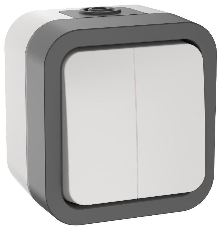 TORS Выключатель двухклавишный 10А IP55 TS205 белый