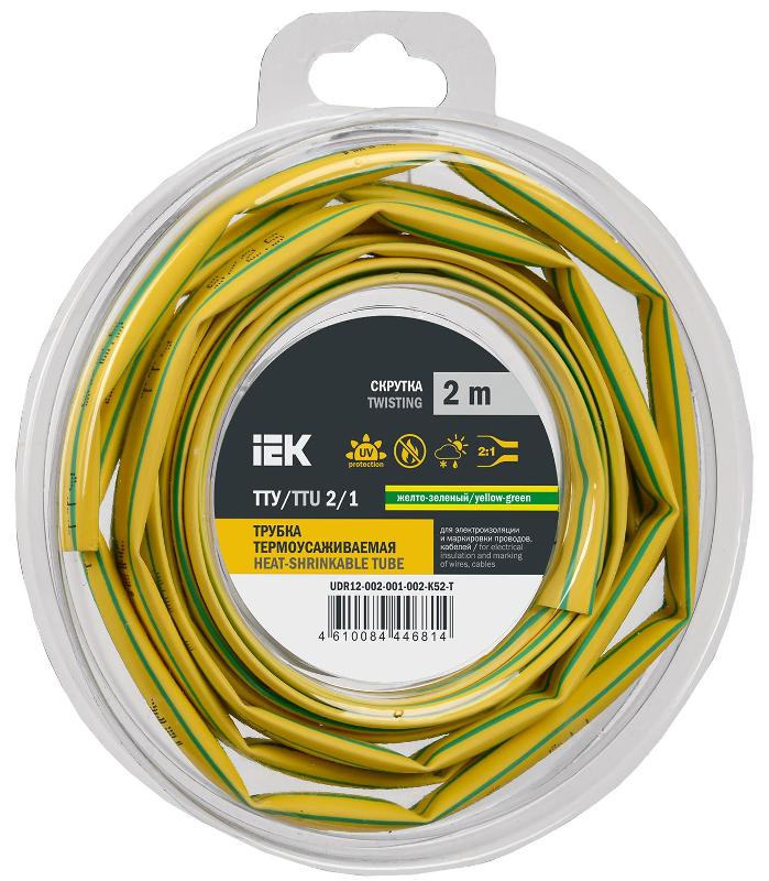 Трубка термоусадочная ТТУ нг-LS 2/1 жел-зел. (2м/упак) IEK