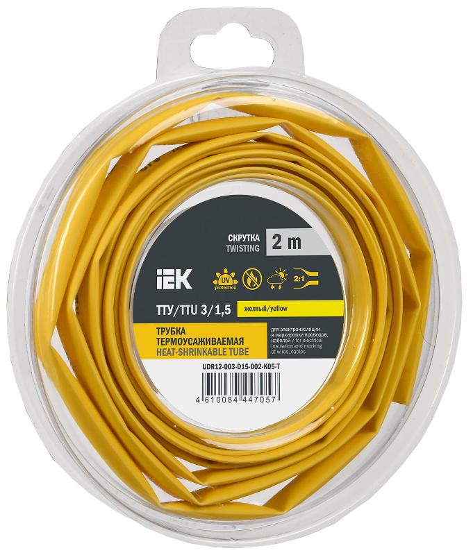 Трубка термоусадочная ТТУ нг-LS 3/1,5 желтая (2м/упак) IEK