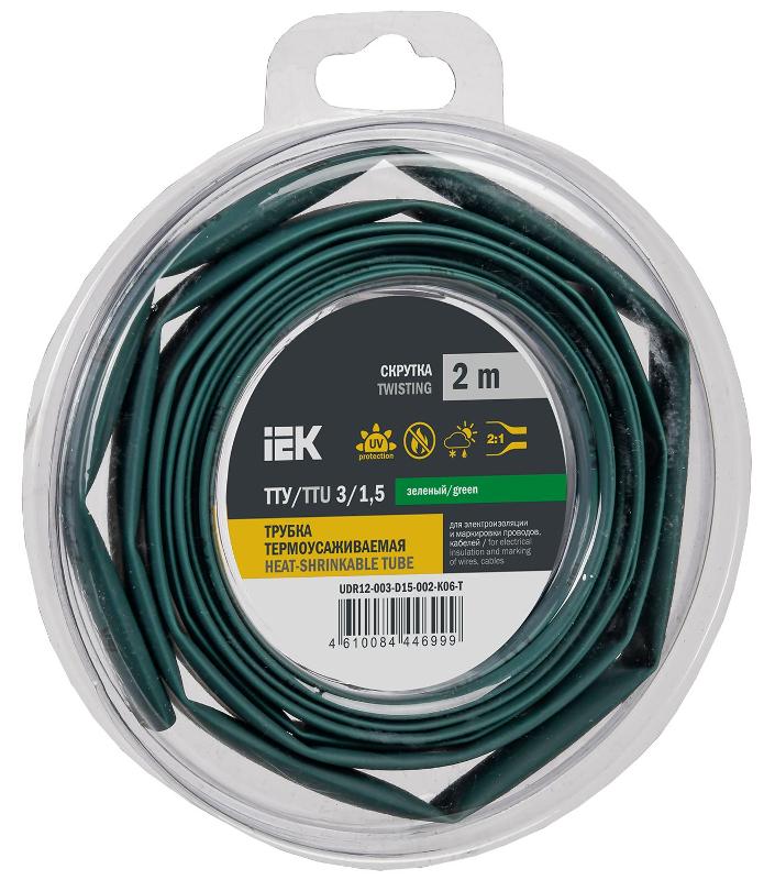 Трубка термоусадочная ТТУ нг-LS 3/1,5 зеленая (2м/упак) IEK