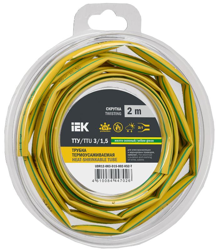 Трубка термоусадочная ТТУ нг-LS 3/1,5 жел-зел. (2м/упак) IEK