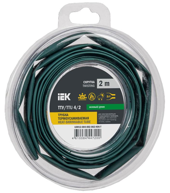 Трубка термоусадочная ТТУ нг-LS 4/2 зеленая (2м/упак) IEK