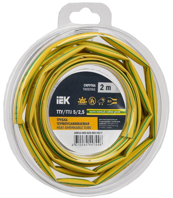 Трубка термоусадочная ТТУ нг-LS 5/2,5 жел-зел. (2м/упак) IEK
