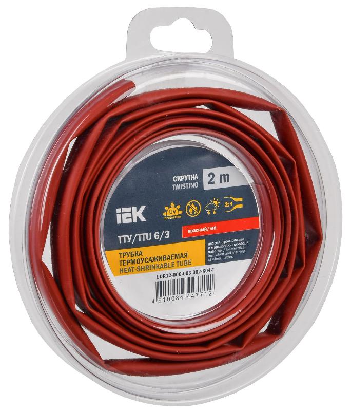 Трубка термоусадочная ТТУ нг-LS 6/3 красная (2м/упак) IEK