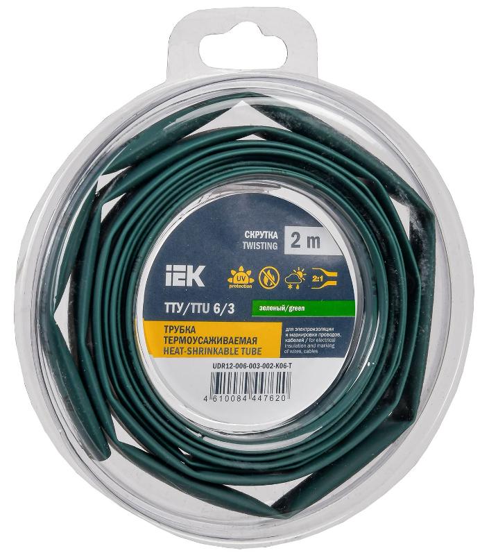 Трубка термоусадочная ТТУ нг-LS 6/3 зеленая (2м/упак) IEK