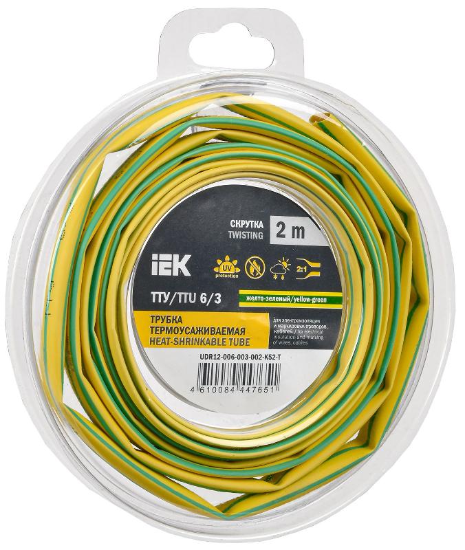 Трубка термоусадочная ТТУ нг-LS 6/3 жел-зел. (2м/упак) IEK