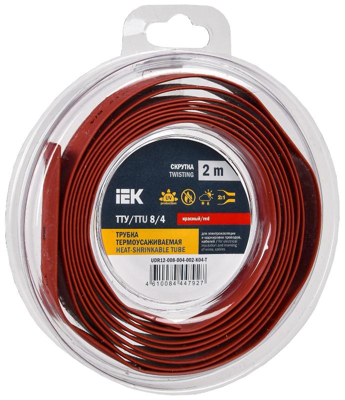 Трубка термоусадочная ТТУ нг-LS 8/4 красная (2м/упак) IEK