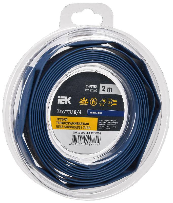 Трубка термоусадочная ТТУ нг-LS 8/4 синяя (2м/упак) IEK